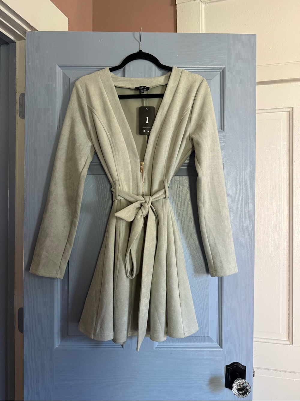 Mint Green Tie-Waist Suede Dress